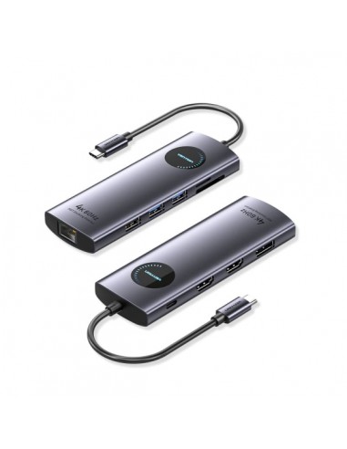 Vention Estacion de Docking 10 en 1 - 100W - Cable USB-C de 15cm Integrado - 2xHDMI 4K - Ethernet RJ45 - Displayport - USB-C