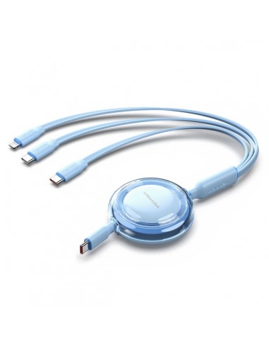 Vention Cable USB Multiple - Potencia Maxima 100W - Retractil - Longitud Ajustable hasta 1.1m - USB-A - 2xUSB-C - Lightning -