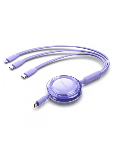 Vention Cable USB Multiple - Potencia Maxima 100W - Retractil - Longitud Ajustable hasta 1.1m - USB-A - 2xUSB-C - Lightning -