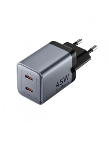 Vention Cargador de Pared - 45W - GaN - Cable de 1m Incluido - 2xUSB-C - Power Delivery 3.0 - Qualcomm 3.0 - Carga Rapida -