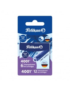Pelikan 4001 Pack de 12 Cartuchos de Recambio - Tinta Borrable - Presentado en Blister - Color Azul Real