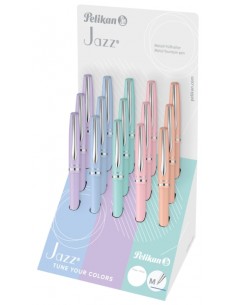 Pelikan Jazz Expositor con 15 Boligrafos Retractiles - Trazo de 1mm - Mecanismo de Giro - Recambio 337M Azul - Colores Pastel