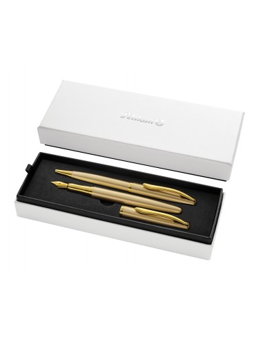 Pelikan Jazz Noble Set de Boligrafo y Estilografica - Cuerpo Satinado con Detalles Cromados - Incluye Estuche de Regalo -
