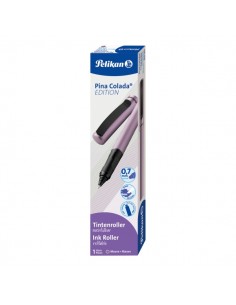 Pelikan Pina Colada Boligrafo Recargable - Trazo de 0.7mm - Agarre Ergonomico Ambidiestro - Cuerpo Rayado Efecto Metalico -