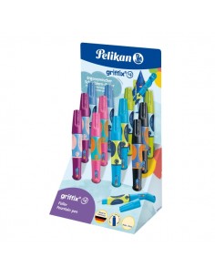 Pelikan Griffix Expositor con 12 Plumas Estilograficas para Diestros - Plumin de Acero Inoxidable - 3 Puntos de Agarre con