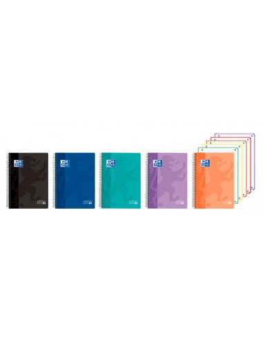 Oxford Cuaderno de Espiral - Formato A4-- 120 Hojas - Cuadricula 5x5mm - Tapa de Plastico - Colores Vivos Surtidos