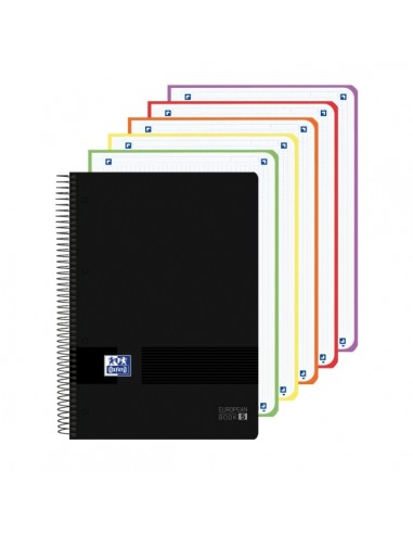 Oxford Live and Go Cuaderno de Espiral - Formato A4-- 120 Hojas - Cuadricula 5x5mm - Tapa de Plastico - Color Negro
