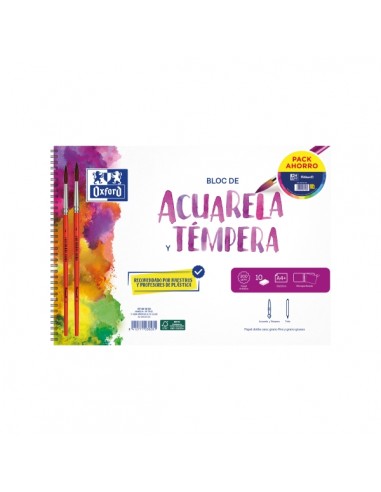 Oxford Bloc de Espiral para Acuarelas - Formato A4 - Pinceles Incluidos - 10 Hojas de 300g
