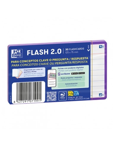Oxford Pack de 30 Fichas de Pregunta Respuesta - Formato A7 - Rayado Horizontal 1 Linea - Cartulina de 250g - Digitalizacion