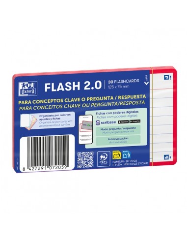 Oxford Pack de 30 Fichas de Pregunta Respuesta - Formato A7 - Rayado Horizontal 1 Linea - Cartulina de 250g - Digitalizacion