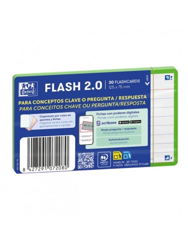 Oxford Pack de 30 Fichas de Pregunta Respuesta - Formato A7 - Rayado Horizontal 1 Linea - Cartulina de 250g - Digitalizacion