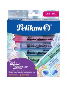 Pelikan Window Marker 600 Pack de 8 Marcadores para Ventana - Punta Biselada con 3 Grosores - Colores Surtidos