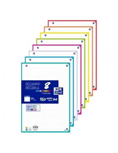 Oxford Recambio de 160 Hojas con 4 Taladros - Formato A4 - Cuadricula 5x5 Enmarcada - Anti Traspaso de Tinta - Digitalizacion