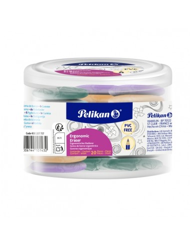 Pelikan Ergonomic Eraser Pack de 20 Gomas de Borrar - Vinilo - sin PVC - Efecto Marmol - Colores Surtidos