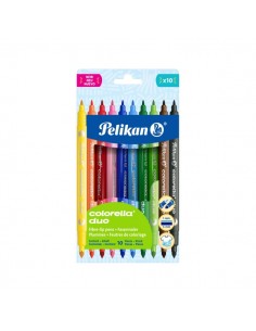 Pelikan Colorella Duo Pack de 10 Rotuladores de Colores - Punta Fina y Gruesa - Tinta al Agua - Tapa Ventilada - Colores