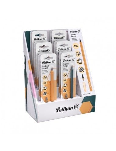 Pelikan Expositor con 12 Lapices Infinitos - Cuerpo de Aluminio - Permite Escribir hasta 16km sin Afilar - Capuchon a Juego -