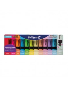 Pelikan Textmarker 490 Pack de 12 Marcadores Fluorescentes Pastel y Neon - Base de Agua - Base Organizadora de Escritorio -