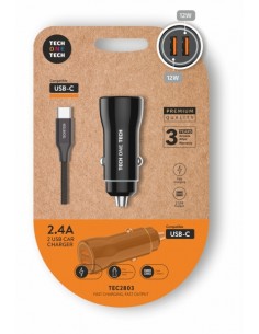 TechOneTech Cargador Doble de Coche-Cable USB-A a USB-C - Alto Rendimiento