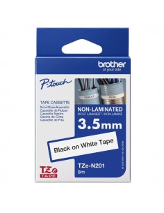 Brother TZEN201 Cinta No Laminada Original - Texto Negro sobre Fondo Blanco - Ancho 3.5mm x 8 metros