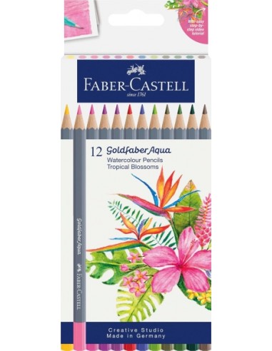 Faber-Castell Tropical Escapes Pack con 12 Lapices de Colores Acuarelables Goldfaber - Mina de 3 3mm - Aplicacion Suave -