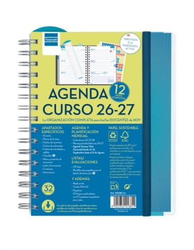 Finocam Magistral Agenda Escolar 26 27 - Semana Vista Horizontal - Formato 4Â-- 155x212mm - Tapas de Polipropileno - Papel