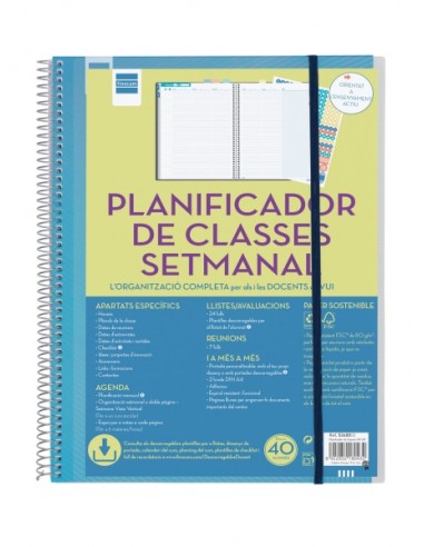 Finocam Organizacion Planificador de Clases sin Fechar en Catalan para Docentes - Semana Vista Vertical - 230x310mm - Tapas