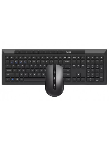 Rapoo 8210M Pack Teclado-Raton Inalambricos - Bluetooth y 2.4GHz --Raton 1600 DPI - Autonomia hasta 12 Meses - Color Negro