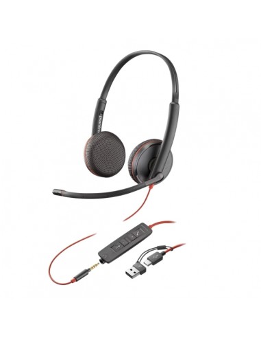 HP Poly Blackwire 3220 USB-C Auriculares con Microfono - Almohadillas Acolchadas - Controles en Cable - Adaptador USB-A -