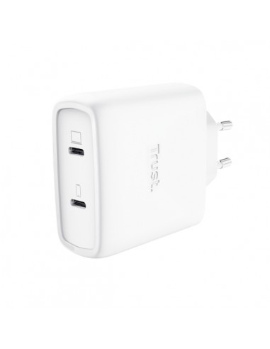 Trust Maxo Cargador de Pared - 65W - GaN - 2xUSB-C - Cable USB-C de 2m - Power Delivery - Plastico Reciclado - 30x63x97mm -