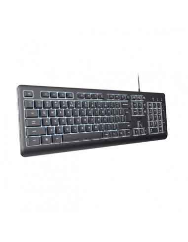 Trust Primo Teclado de Formato Completo con Cable USB-C - Retroiluminacion LED - Proteccion contra Derrames - 104 Teclas