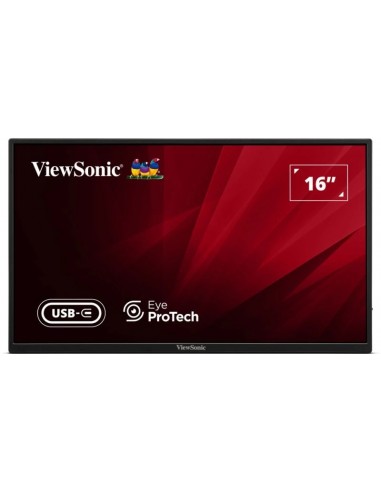 ViewSonic VA1650 Monitor Portatil 16" IPS FHD 60Hz - Respuesta 7ms - Altavoces 2W - HDMI-USB-C - VESA 75x75 mm - Color Negro