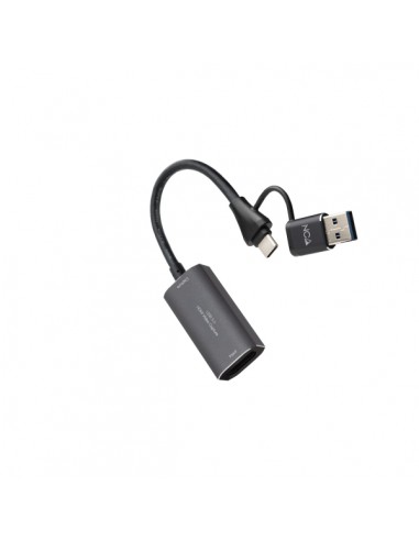 Nanocable Capturadora de Video - HDMI 4K Hembra - USB-C Macho - Adaptador USB-A - Multisistema - Color Gris Oscuro
