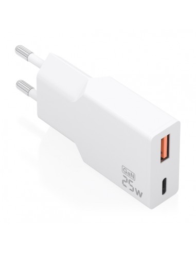 Aisens Cargador de Pared - 25W - GaN - 1xUSB-C - 1xUSB-A - Power Delivery 3.0 - Ultra Delgado - Multiples Protecciones de