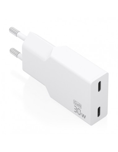 Aisens Cargador de Pared - 30W - GaN - 2xUSB-C - Power Delivery 3.0 - Ultra Delgado - Multiples Protecciones de Seguridad -