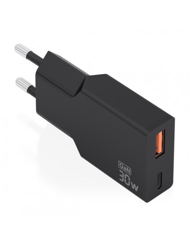 Aisens Cargador de Pared - 30W - GaN - 1xUSB-C - 1xUSB-A - Power Delivery 3.0 - Ultra Delgado - Multiples Protecciones de