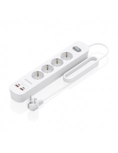 Aisens Regleta con 4 Tomas Schuko - 2xUSB-C - 2xUSB-A - Cable de 1.4m - Interruptor con Indicador LED - Power Delivery -