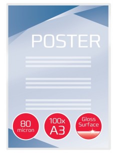 GBC Paquete de 100 Carteras Plastificacion A3 con Brillo - Alta Calidad - Esquinas Redondeadas - 80 Micras - Transparente