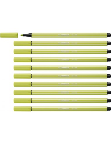 Stabilo Pen 68 Rotulador de Punta de Fibra - Trazo de 1mm aprox. - Tinta con Base de Agua - Color Verde Lima