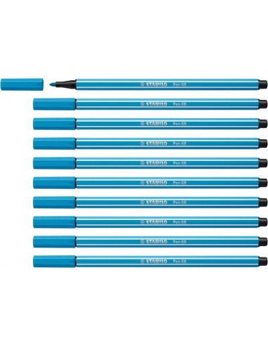 Stabilo Pen 68 Rotulador de Punta de Fibra - Trazo de 1mm aprox. - Tinta con Base de Agua - Color Azul Claro