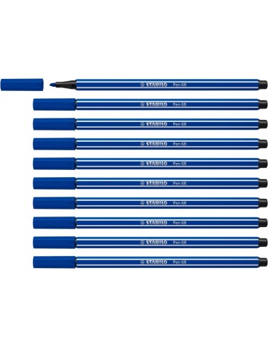 Stabilo Pen 68 Rotulador de Punta de Fibra - Trazo de 1mm aprox. - Tinta con Base de Agua - Color Azul Marino