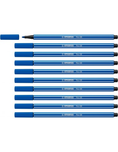 Stabilo Pen 68 Rotulador de Punta de Fibra - Trazo de 1mm aprox. - Tinta con Base de Agua - Color Azul Oscuro