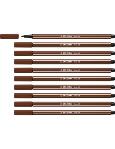 Stabilo Pen 68 Rotulador de Punta de Fibra - Trazo de 1mm aprox. - Tinta con Base de Agua - Color Marron