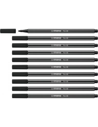 Stabilo Pen 68 Rotulador de Punta de Fibra - Trazo de 1mm aprox. - Tinta con Base de Agua - Color Negro