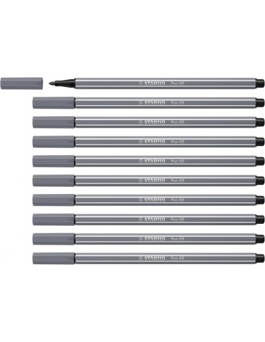 Stabilo Pen 68 Rotulador de Punta de Fibra - Trazo de 1mm aprox. - Tinta con Base de Agua - Color Gris Oscuro