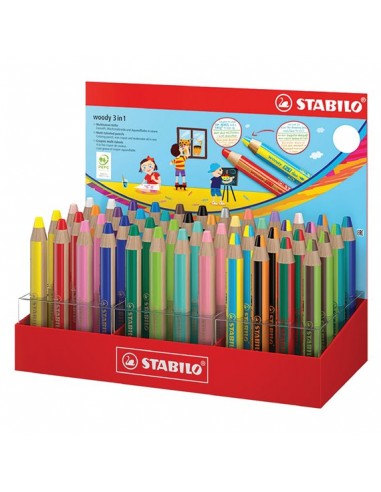 Stabilo Woody 3 en 1 Expositor con 48 Lapices de Colores - 26 Woody 3 en1-8 Woddy 3 en 1 Pastel y 14 Woddy 3 en 1 Duo -
