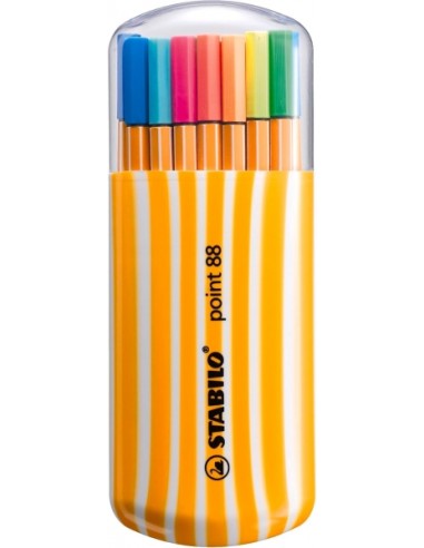 Stabilo Point 88 Zebrui Pack de 20 Rotuladores de Punta Fina de Fibra - 15 Colores Standard y 5 Neon - Trazo de 0.4 mm -