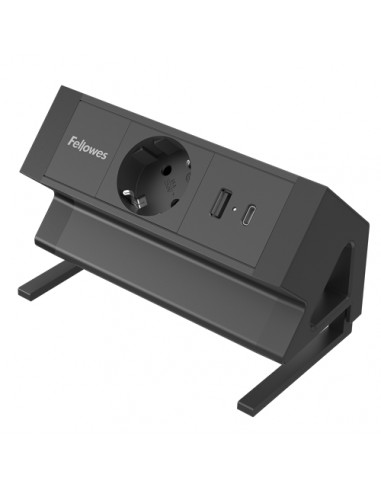 Fellowes Regleta de Sobremesa de 1 Toma - USB-A - USB-C - Cable 2m - Abrazadera para Escritorios de 10 a 45mm -