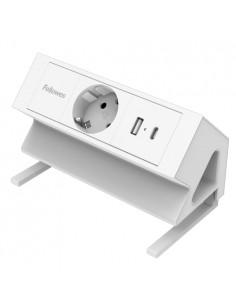 Fellowes Regleta de Sobremesa de 1 Toma - USB-A - USB-C - Cable 2m - Abrazadera para Escritorios de 10 a 45mm -