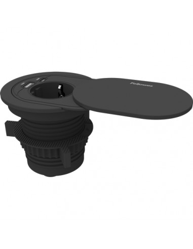 Fellowes Toma Electrica Empotrada para Orificios Pasacables de 60 y 80mm - Schuko - USB-C - Cable 2m - Tapa Protectora