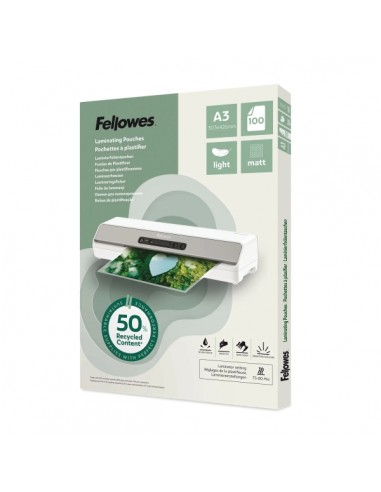 Fellowes Pack de 100 Fundas para Plastificar - Formato A3 - 80 micras - Efecto Mate - Fabricado con 50-Material Reciclado -